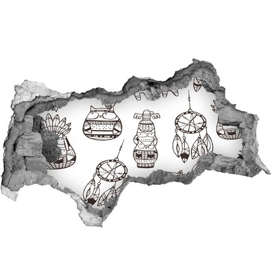 Autocolant gaură 3D Modele etnice pe fundalul peretelui