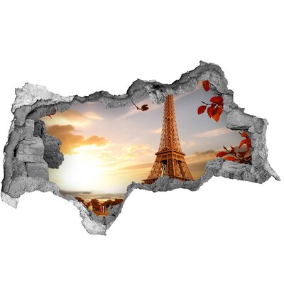 Fototapet un zid spart cu priveliște Turnul Eiffel la apusul soarelui