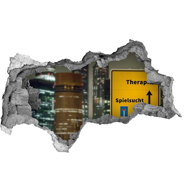 Fototapet 3D gaură în perete Oraș noaptea cu semnalizare terapeutică