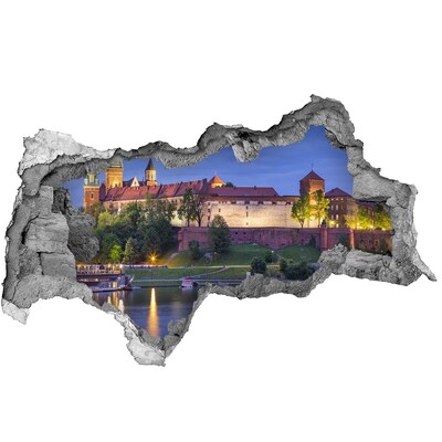 Fototapet 3D gaură în perete Un castel lângă râu în peisajul nocturn