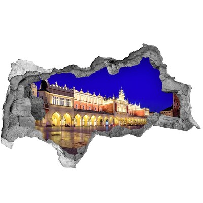 Fototapet 3D gaură în perete Piața Principală din Cracovia noaptea