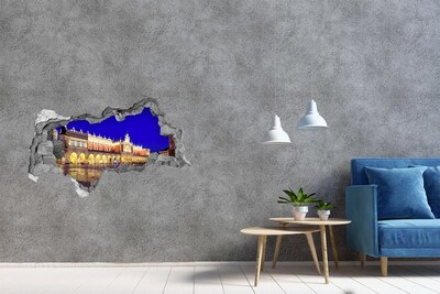 Fototapet 3D gaură în perete Piața Principală din Cracovia noaptea