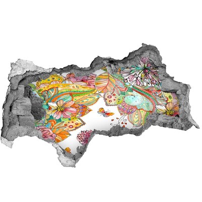 Autocolant de perete gaură 3D Un paradis al florilor în spatele zidurilor