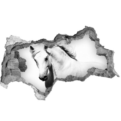 Autocolant 3D gaura cu priveliște Calul alb într-o gaură în perete