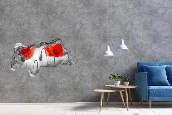 Autocolant 3D gaura cu priveliște Flori într-o gaură în perete