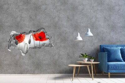 Autocolant 3D gaura cu priveliște Flori într-o gaură în perete