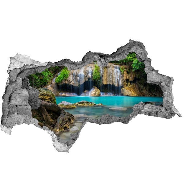 Fototapet 3D gaură în perete O cascadă într-un paradis tropical