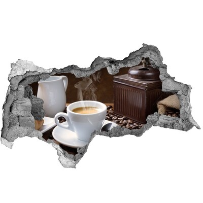 Fototapet 3D gaură în perete Cornuri și cafea