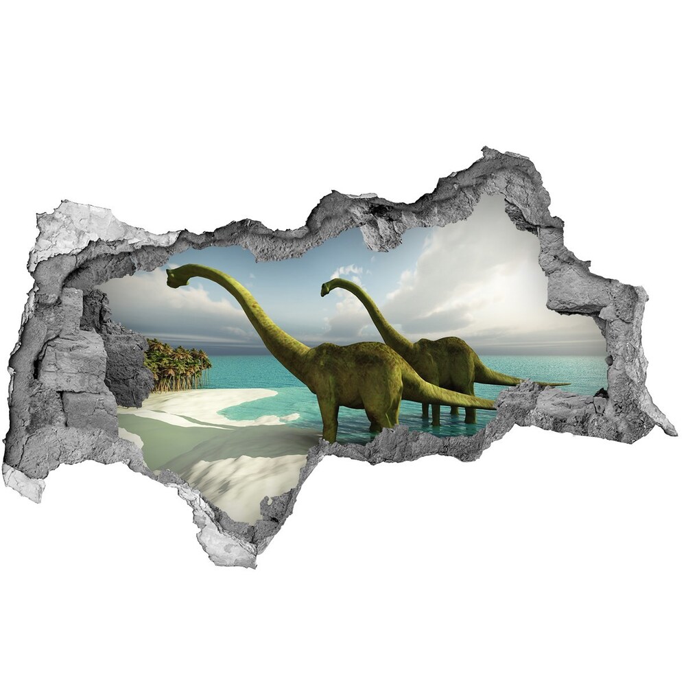 Autocolant 3D gaura cu priveliște Dinozauri pe plajă