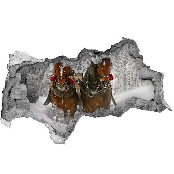 Fototapet un zid spart cu priveliște Călătorie de iarnă cu caii