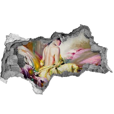 Fototapet un zid spart cu priveliște Femeie într-o rochie galbenă