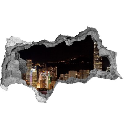 Fototapet 3D gaură în perete Hong Kong pe timp de noapte