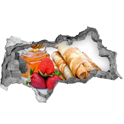 Fototapet un zid spart cu priveliște Clătite delicioase cu căpșuni