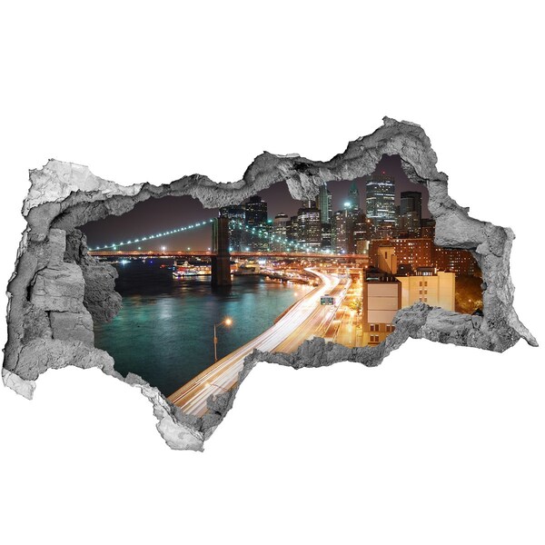 Autocolant gaură 3D Vedere a orașului New York noaptea