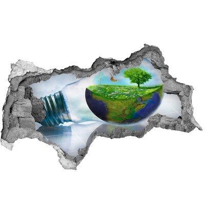 Autocolant de perete gaură 3D Planeta Verde printr-o gaură în perete