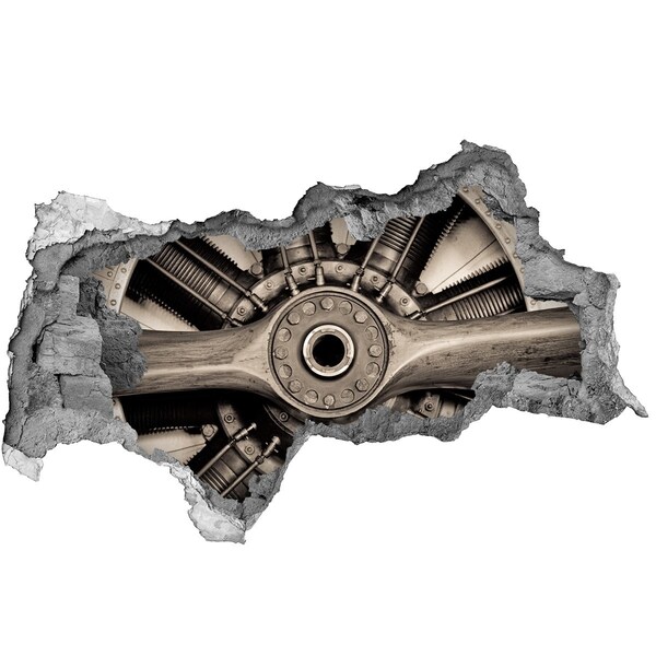 Autocolant gaură 3D Motor de avion în perete deteriorat
