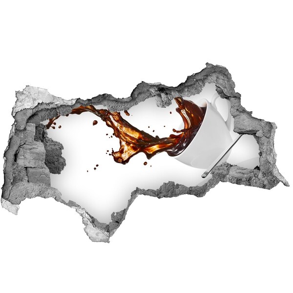 Autocolant un zid spart cu priveliște Cafea care se varsă printr-o gaură în perete