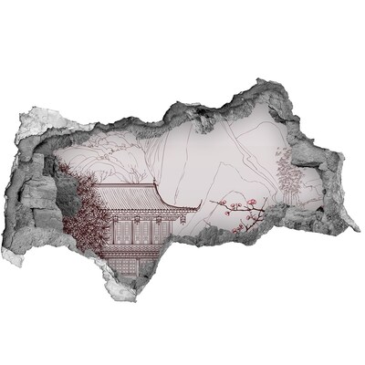 Fototapet un zid spart cu priveliște Imersiune în arhitectura asiatică