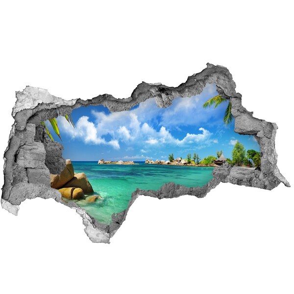 Autocolant gaură 3D plaja Seychelles