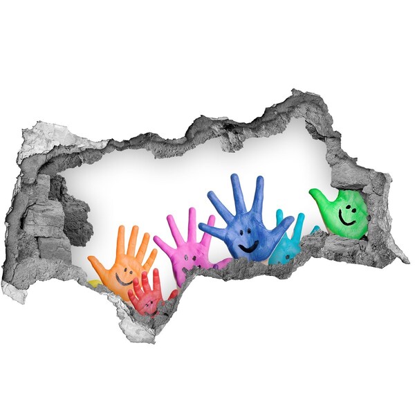 Autocolant 3D gaura cu priveliște Mâini vesele pe fundalul betonului