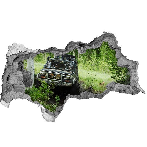 Autocolant de perete gaură 3D Jeep în pădure