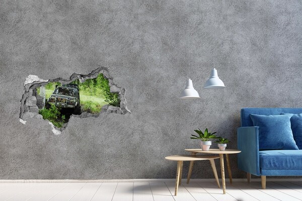 Autocolant de perete gaură 3D Aventură off-road în pădure