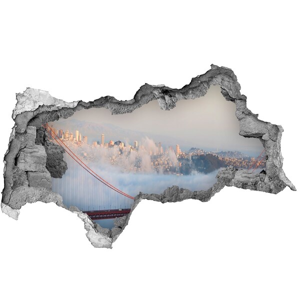 Fototapet 3D gaură în perete Podul Golden Gate printre nori