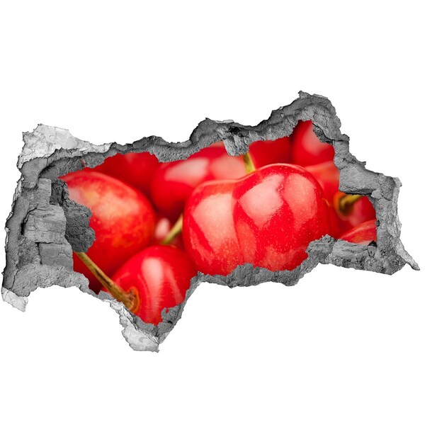 Autocolant un zid spart cu priveliște Cireșe suculente într-o gaură în perete