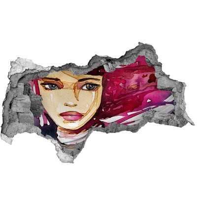 Autocolant de perete gaură 3D Portret cu accente roz
