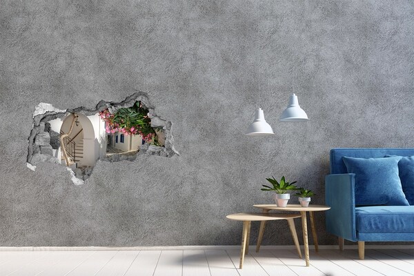 Fototapet 3D gaură în perete O stradă fermecătoare din Grecia