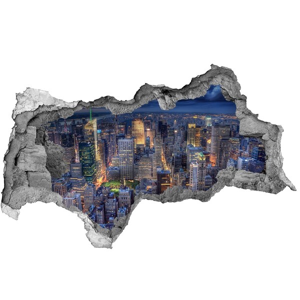 Autocolant de perete gaură 3D Orizontul New York-ului noaptea