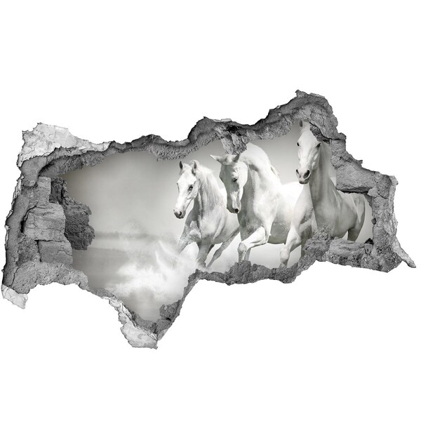 Autocolant un zid spart cu priveliște Cai albi galopând