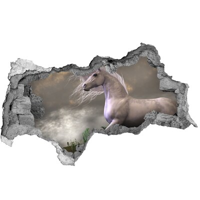 Autocolant un zid spart cu priveliște unicorn gri