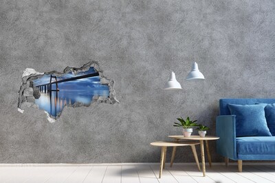 Autocolant 3D gaura cu priveliște Un pod peste apă într-o scenă nocturnă