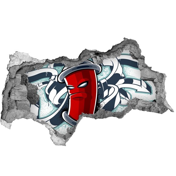 Autocolant de perete gaură 3D Cană roșie cu graffiti