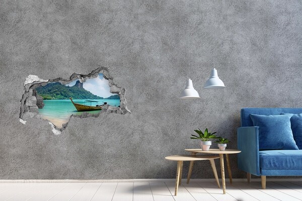 Autocolant autoadeziv gaură Plajă paradisiac cu o barcă