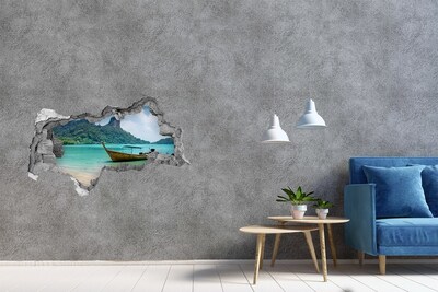 Autocolant autoadeziv gaură Plajă paradisiac cu o barcă