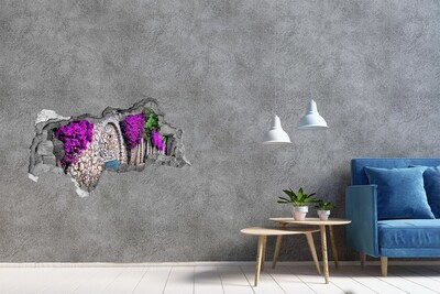 Autocolant de perete gaură 3D Aleea florilor în zidul de piatră