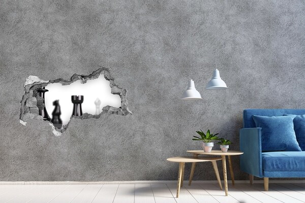 Autocolant un zid spart cu priveliște Jucând șah printr-o gaură în perete