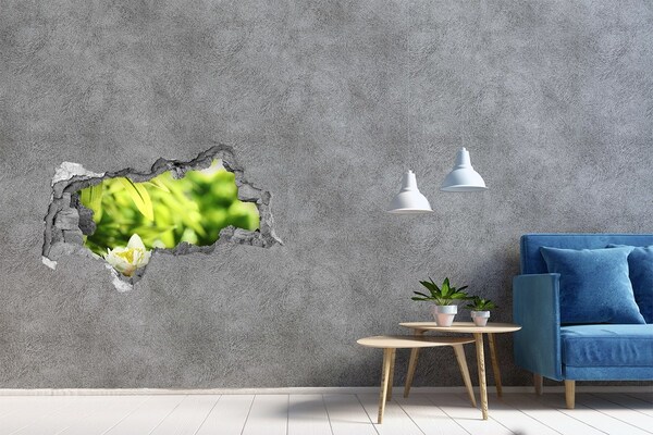 Autocolant de perete gaură 3D O floare într-o grădină verde