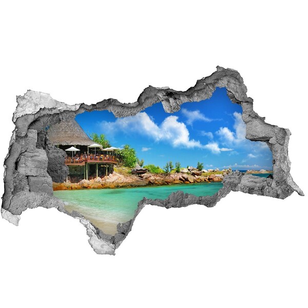 Fototapet 3D gaură în perete plaja Seychelles