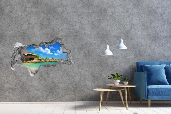 Fototapet 3D gaură în perete plaja Seychelles