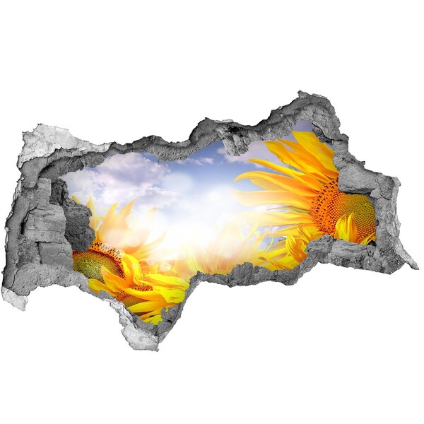 Fototapet un zid spart cu priveliște Floarea-soarelui în lumina soarelui