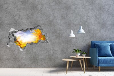 Fototapet un zid spart cu priveliște Floarea-soarelui în lumina soarelui