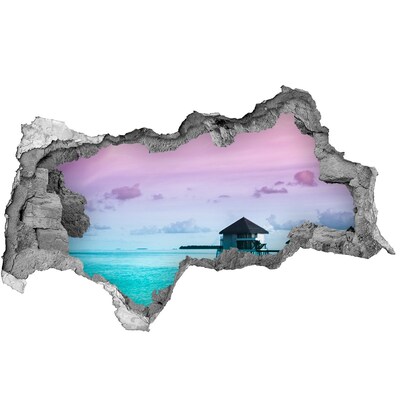 Autocolant de perete gaură 3D O oază tropicală lângă apă