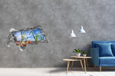 Fototapet un zid spart cu priveliște Portul industrial în acțiune