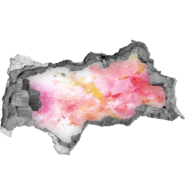 Autocolant de perete gaură 3D Un peisaj floral în spatele unei găuri în perete