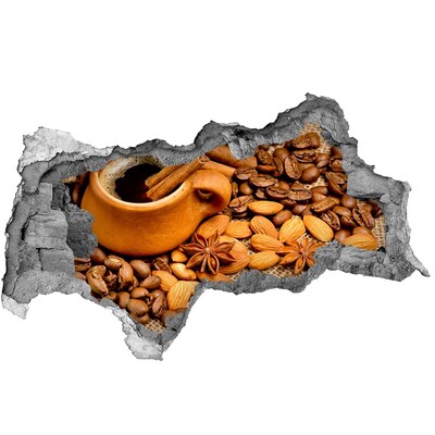 Autocolant 3D gaura cu priveliște O masă cu cafea la o gaură în perete