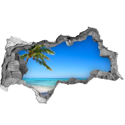 Autocolant gaură 3D Oază tropicală de pe malul mării