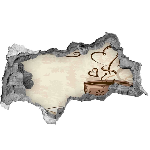 Autocolant un zid spart cu priveliște O ceașcă fermecătoare de cafea aburindă